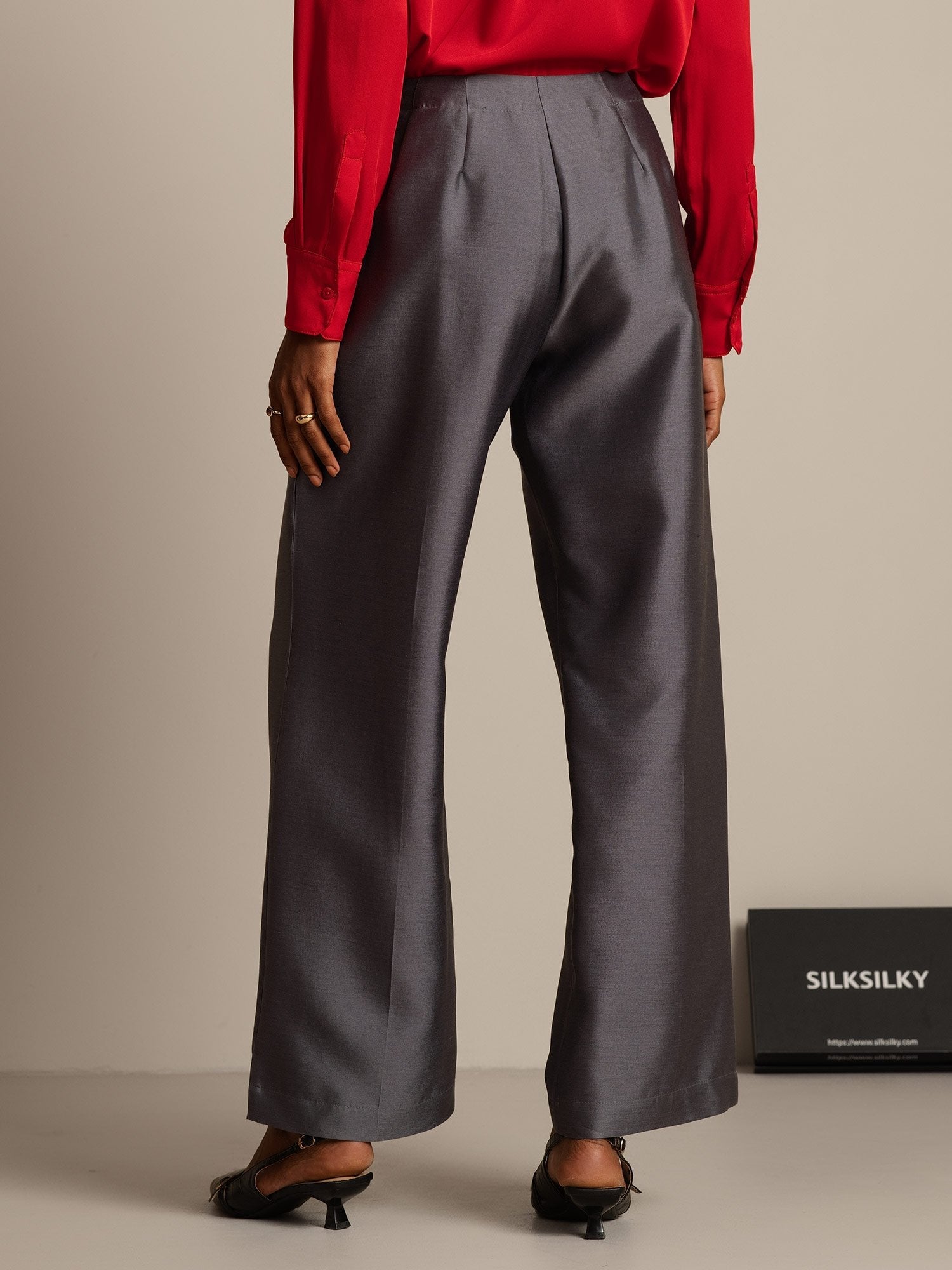 [Gray] SilkSilky-UK 32Momme Silk-Wool Blend Womens Pants 002,