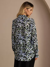 [Teal Leopard] SilkSilky-UK Long Sleeve Lapel Collar Blouse 002