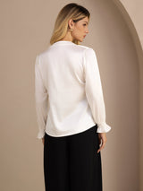 [White] SilkSilky-UK Long Sleeve Split Women's Blouse 002