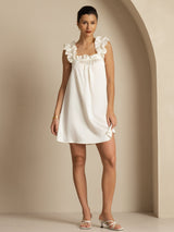 [White] SilkSilky-UK 19Momme Silk Sleeveless Square Neck Dress 006