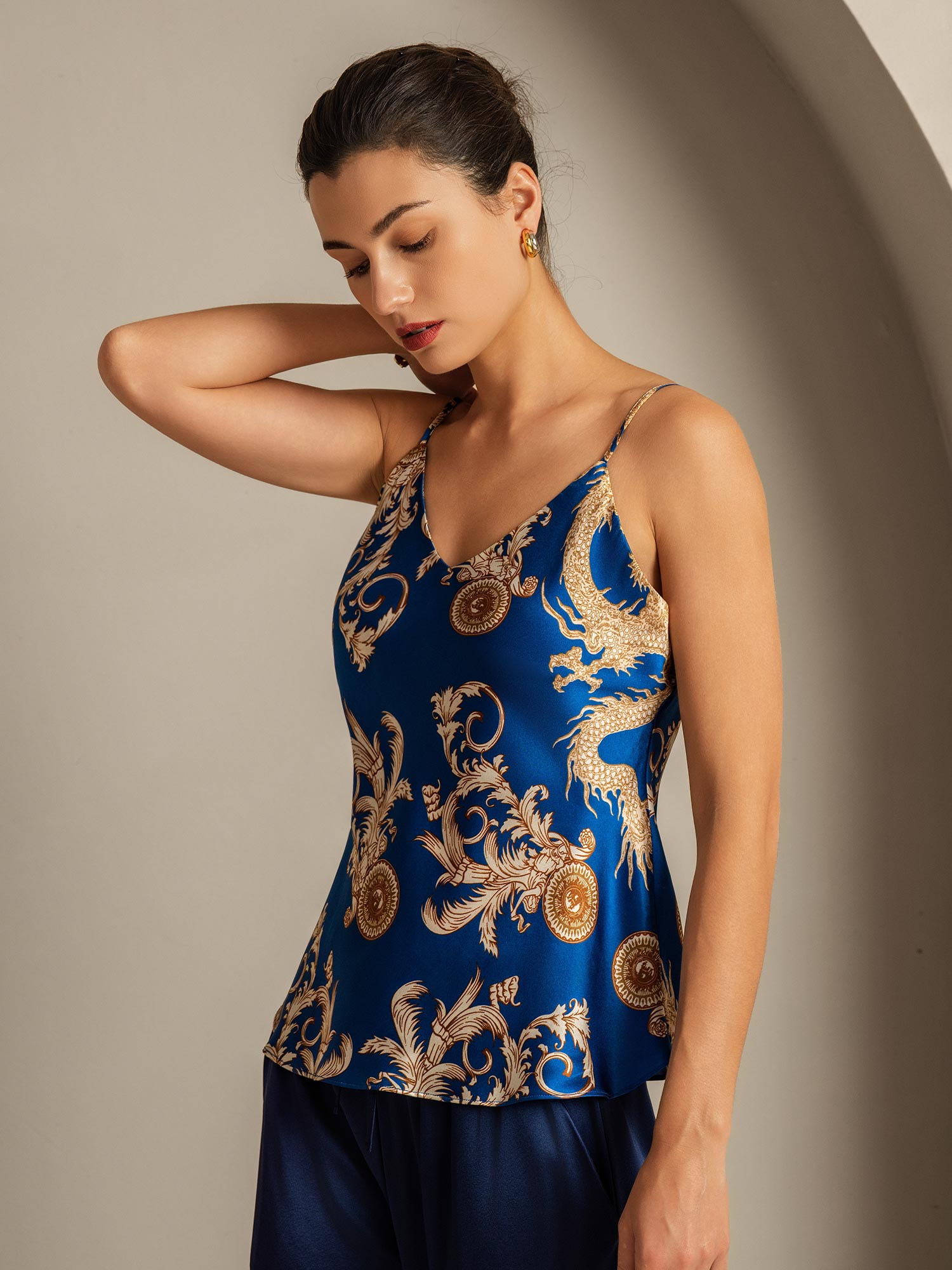 [Navy Dragon] SilkSilky-UK Pure Silk V Neck Camisole 006,