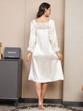 SilkSilky UK Pure Silk Long Sleeve Nightgown White 002