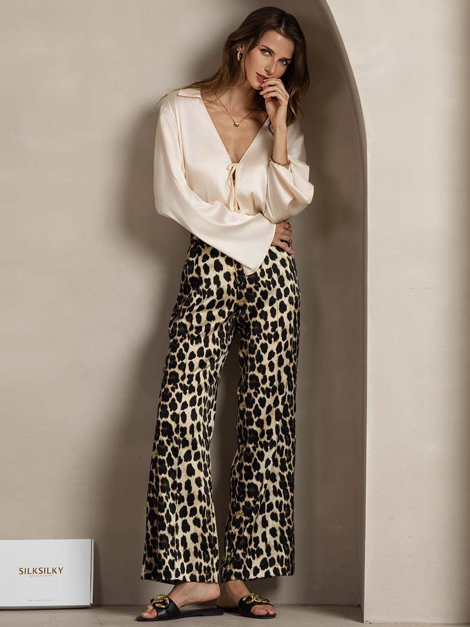 [Leopard] SilkSilky-UK 19Momme Silk Womens Pants 005