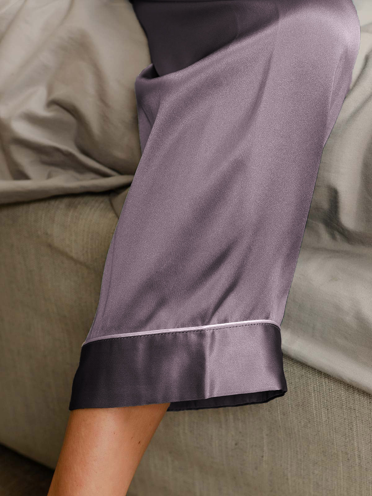 SilkSilky-UK Pure Silk Long Sleeve Lapel Women's Pyjamas PurpleGray 005