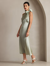 [Light Green] SilkSilky-UK Sleeveless Tie Neck Dress 006