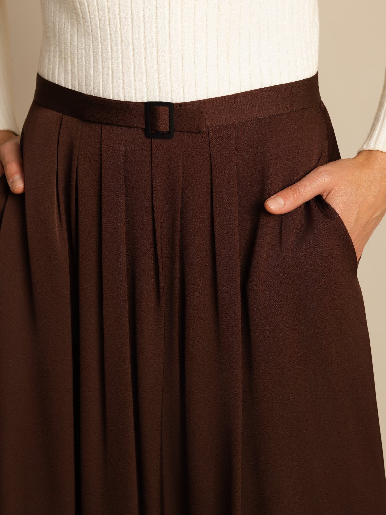 [Bitter Chocolate] SilkSilky-UK 19Momme Stretch Silk Double Georgette Skirt 004