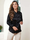 SilkSilky UK 19Momme Silk Long Sleeve Collar Women's Shirt Black 004