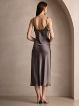[Dark Khaki] SilkSilky-UK Spaghetti Strap V Neck Dress 002