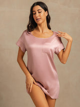 [Peach Skin] SilkSilky-UK 19Momme Machine-Washable Silk Short Sleeve Round Neck Nightdress 003