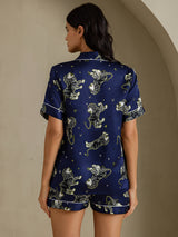 [Navy Lion] SilkSilky-UK Short Sleeve Notch Collar Women's Pyjamas 002