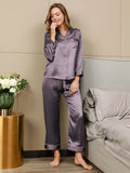 SilkSilky UK Pure Silk Long Sleeve Lapel Women's Pyjamas PurpleGray 004