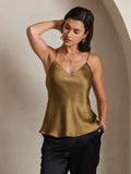 SilkSilky UK Pure Silk Sleeveless V Neck Camisole Coffee 001