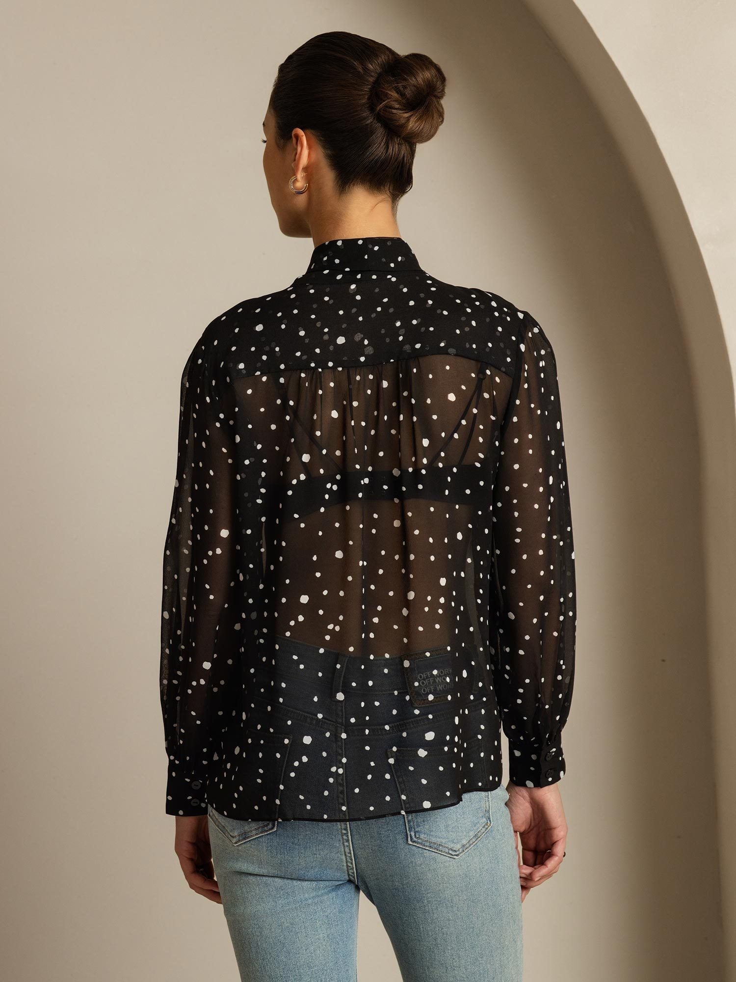 [PolkaDot] SilkSilky-UK Pure Silk Tie Neck Women's Shirt 002