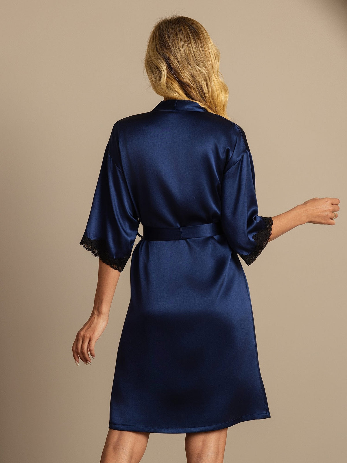 [Dark Blue] SilkSilky-UK Half Sleeve Women's Dressing Gown 002