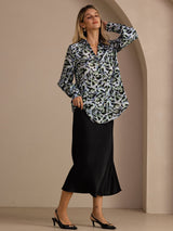 [Teal Leopard] SilkSilky-UK Long Sleeve Lapel Collar Blouse 006