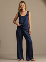 [Dark Blue] SilkSilky-UK 19Momme Machine-Washable Silk Sleeveless Scoop Neck Women's Pyjamas 005