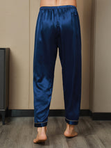 [Dark Blue] SilkSilky-UK Pure Silk Mens Sleep Bottoms 008,
