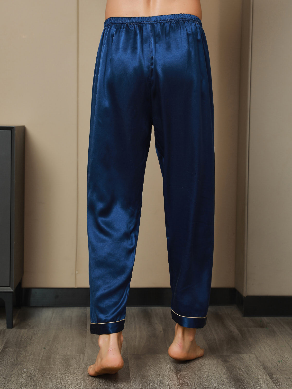 [Dark Blue] SilkSilky-UK Pure Silk Mens Sleep Bottoms 008