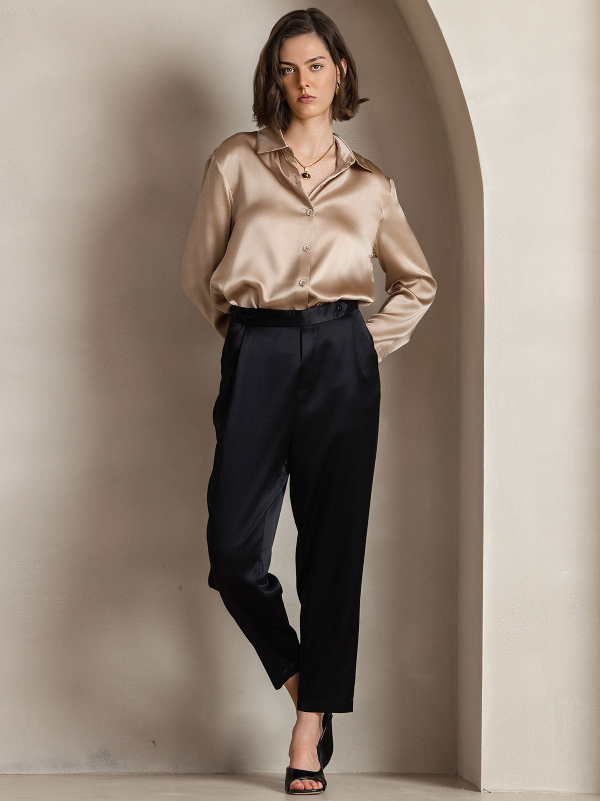 [Champagne] SilkSilky-UK Silk Collar Women's Shirt 005