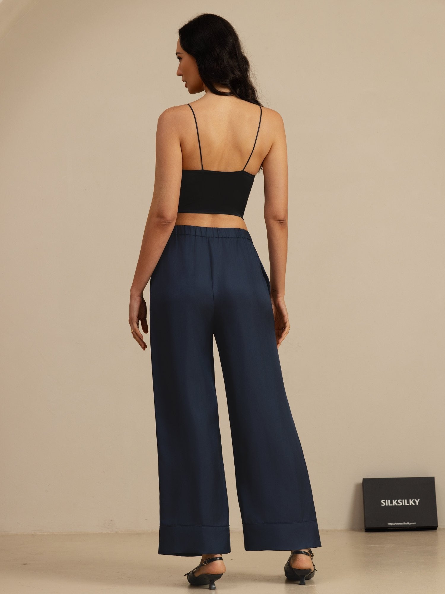 [Dark Blue] SilkSilky-UK 18Momme Silk Satin Surah Womens Pants 002