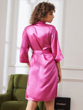 SilkSilky UK Pure Silk Half Sleeve Womens Robe RoseRed 002