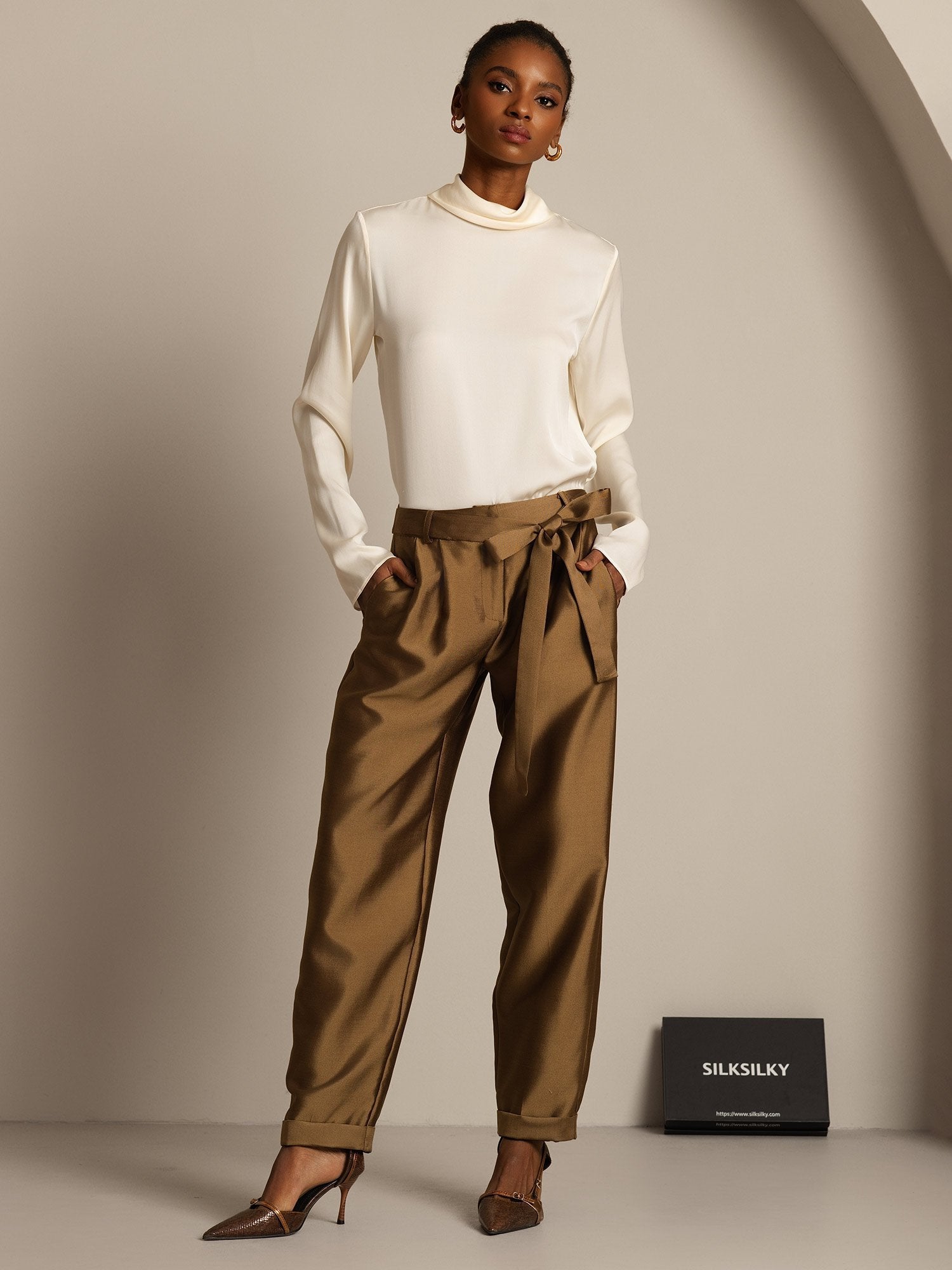 [Bronze] SilkSilky-UK 32Momme Silk-Wool Blend Womens Pants 003,