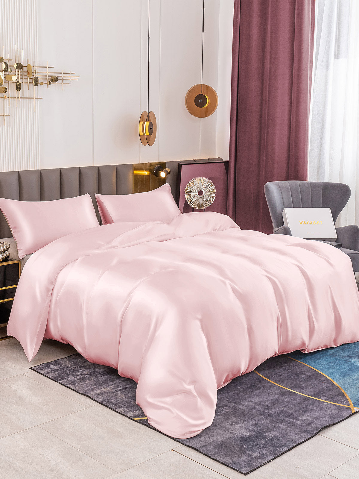 SilkSilky UK 19Momme Pure Silk Bedding Set Pink 001