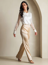 [White] SilkSilky-UK 19Momme Silk Collar Women's Shirt 008,