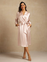 [Pink] SilkSilky-UK Pure Silk Collar Women's Dressing Gown 001,
