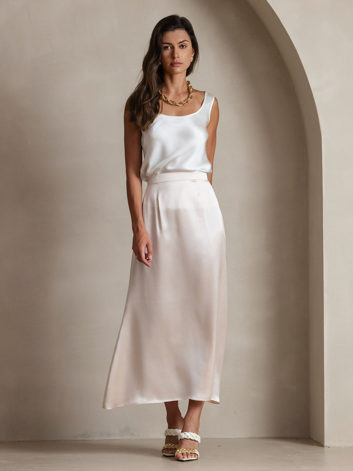 [White] SilkSilky-UK 19Momme Silk U Neck Camisole 008