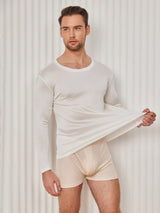 [White] SilkSilky-UK Long Sleeve Round Neck Men's T-Shirt 004