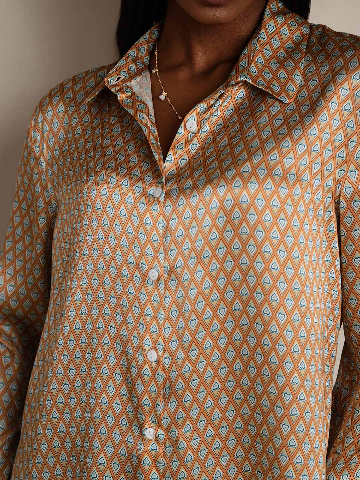 [Floral] SilkSilky-UK Silk Collar Women's Shirt 009