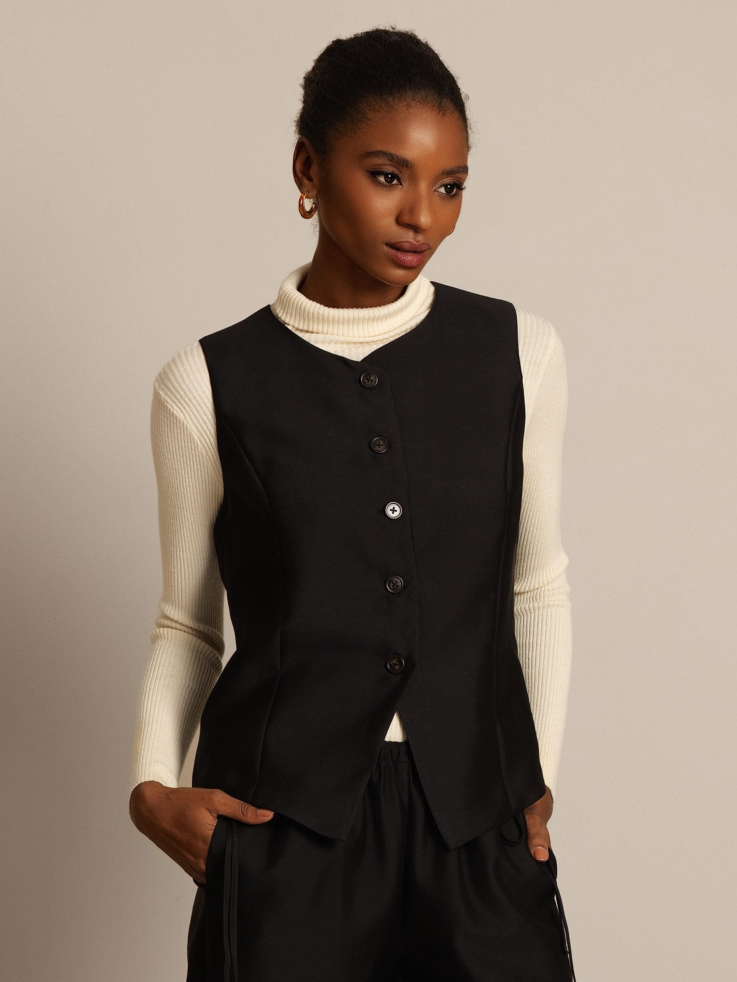 [Black] SilkSilky-UK 32Momme Silk-Wool Blend Womens Vest 007