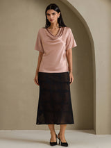[Tuscany] SilkSilky-UK Short Sleeve Cowl Neck Women's Blouse 007
