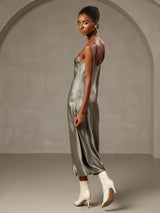 [Grayish Green] SilkSilky-UK Spaghetti Strap V Neck Nightdress 002