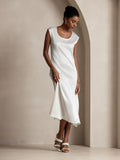 SilkSilky-UK 19Momme Silk Sleeveless Round Neck Dress White 006