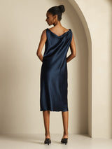 [Dark Blue] SilkSilky-UK Sleeveless Cowl Neck Dress 002