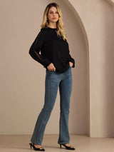 [Black] SilkSilky-UK Long Sleeve Keyhole Neck Women's Blouse 007