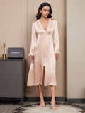 SilkSilky UK Pure Silk Long Sleeve V Neck Nightdress Champagne 003