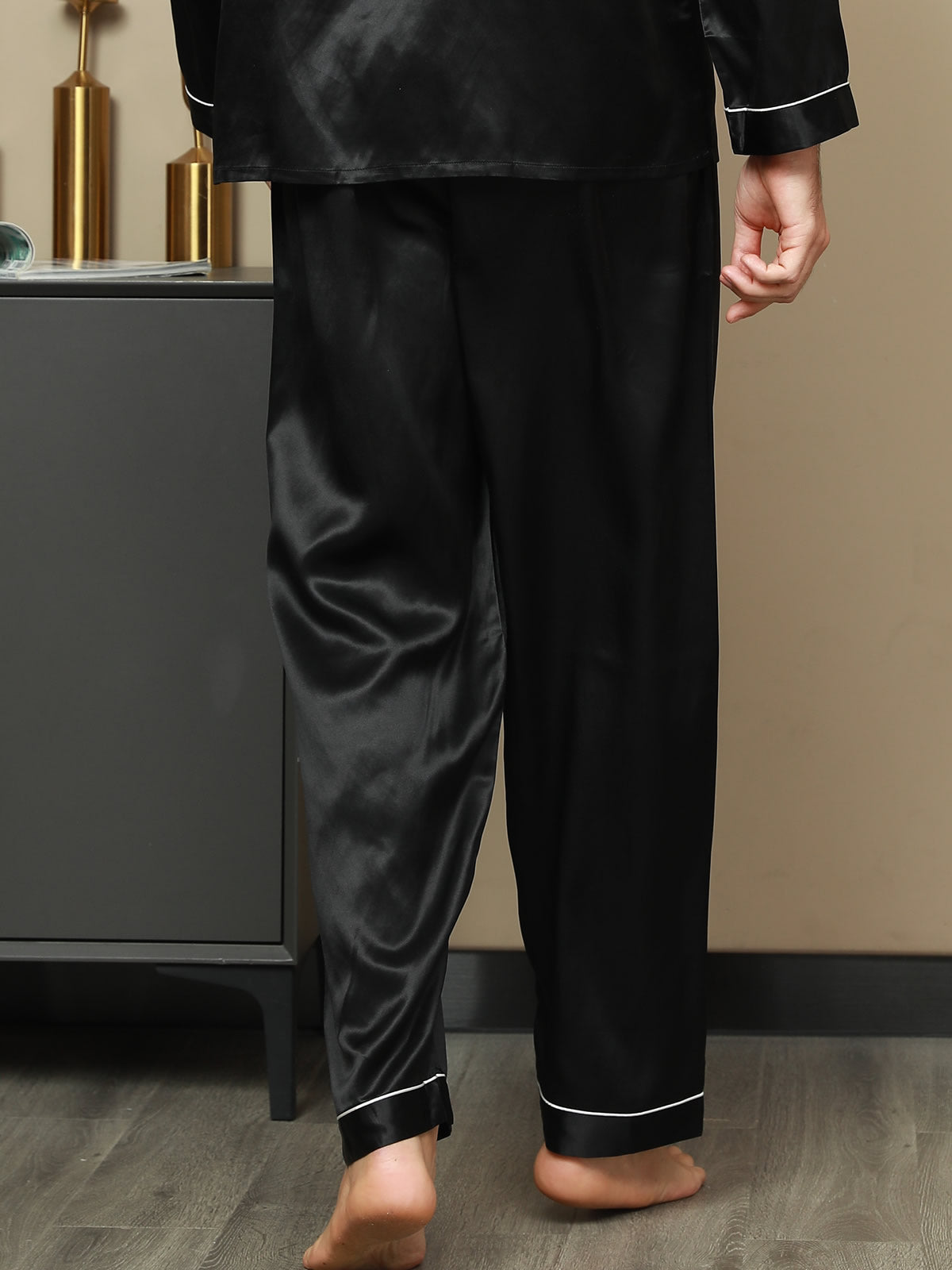 [Black] SilkSilky-UK Pure Silk Mens Sleep Bottoms 002