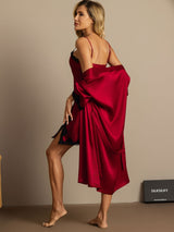 [Wine] SilkSilky-UK Half Sleeve V Neck Nightdress&Dressing gowns 002