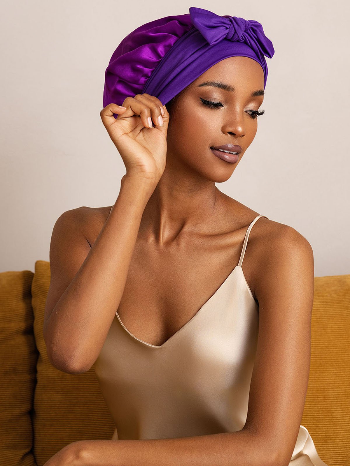 [Purple] SilkSilky-UK Pure Silk Sleep Cap 003
