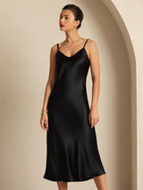 [Black] SilkSilky-UK Spaghetti Strap V Neck Dress 006