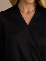 [Black] SilkSilky-UK Long Sleeve Wrap Women's Blouse 005