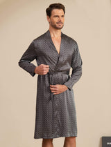 [Black Ginkgo] SilkSilky-UK Long Sleeve V Neck Men's Dressing Gown 003