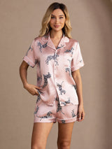 [Pink Zebra] SilkSilky-UK Short Sleeve Lapel Collar Women's Pyjamas 001