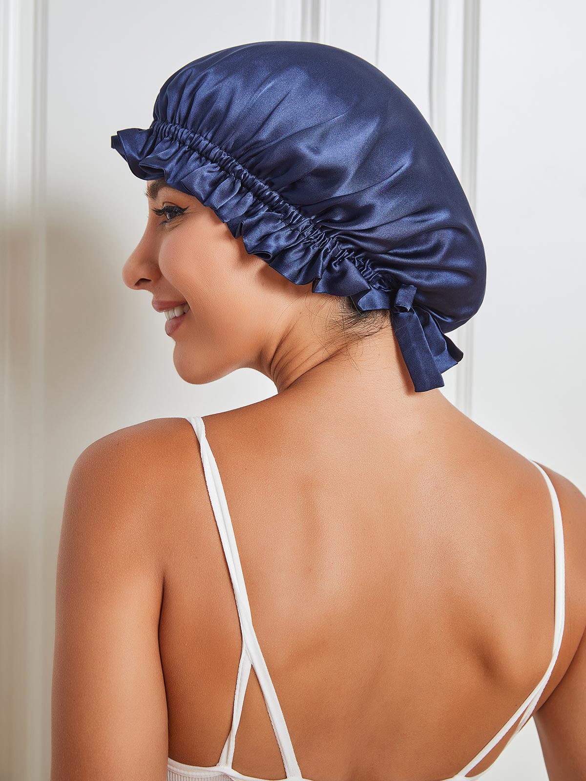 SilkSilky-UK-Pure-Silk-Sleep-Cap-Dark-Blue-001