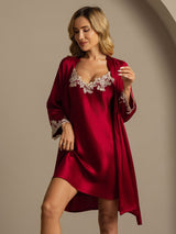 [Wine] SilkSilky-UK 3/4 Sleeve V Neck Nightdress&Dressing gowns 003