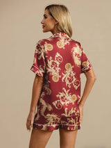 [Wine Dragon] SilkSilky-UK Short Sleeve Notch Collar Women's Pyjamas 002