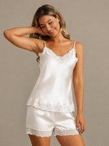 [White] SilkSilky-UK Spaghetti Strap V Neck Camisole Set 001